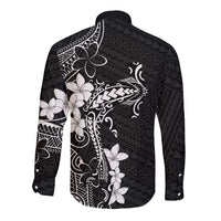 Black Hawaii Long Sleeve Button Shirt Hammerhead Shark Tattoo Curve Polynesian LT14 - Polynesian Pride