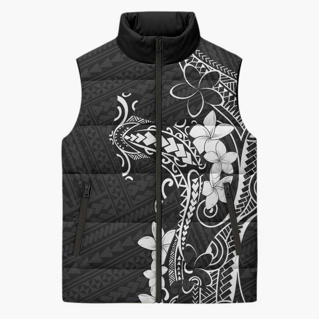 Black Hawaii Sleeveless Puffer Jacket Hammerhead Shark Tattoo Curve Polynesian LT14 Unisex Black - Polynesian Pride