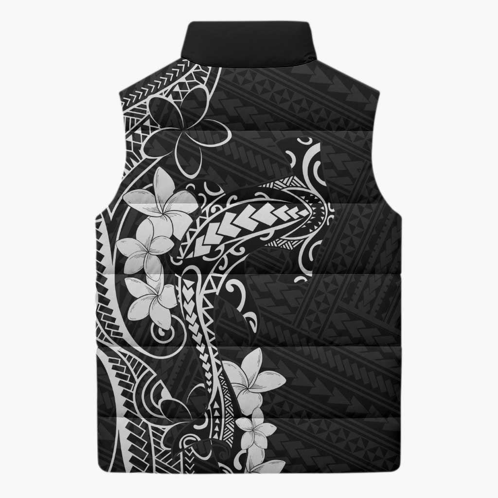Black Hawaii Sleeveless Puffer Jacket Hammerhead Shark Tattoo Curve Polynesian LT14 - Polynesian Pride
