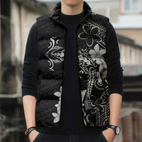 Black Hawaii Sleeveless Puffer Jacket Hammerhead Shark Tattoo Curve Polynesian LT14 - Polynesian Pride
