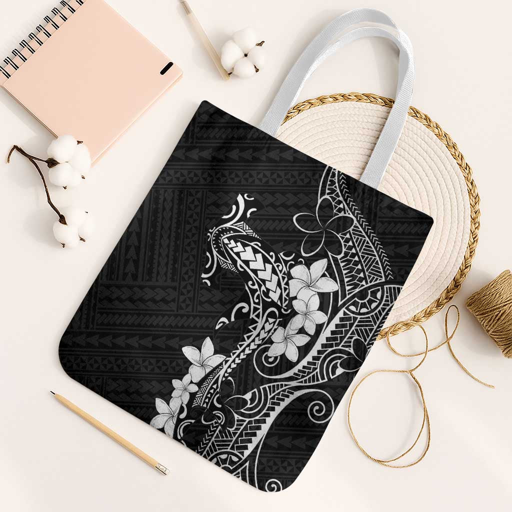 Black Hawaii Tote Bag Hammerhead Shark Tattoo Curve Polynesian LT14 White Strap One Size Black - Polynesian Pride