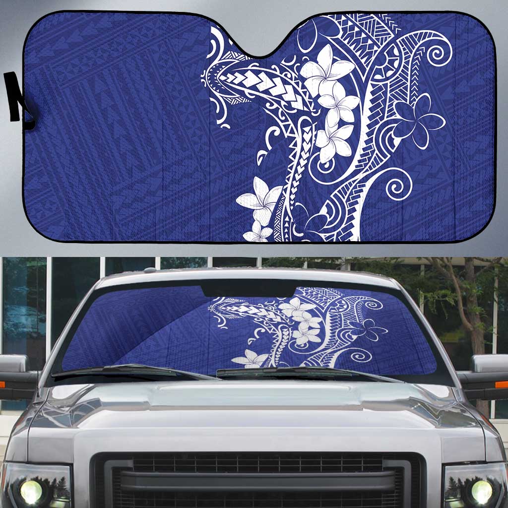 Blue Hawaii Auto Sun Shade Hammerhead Shark Tattoo Curve Polynesian LT14 Blue - Polynesian Pride
