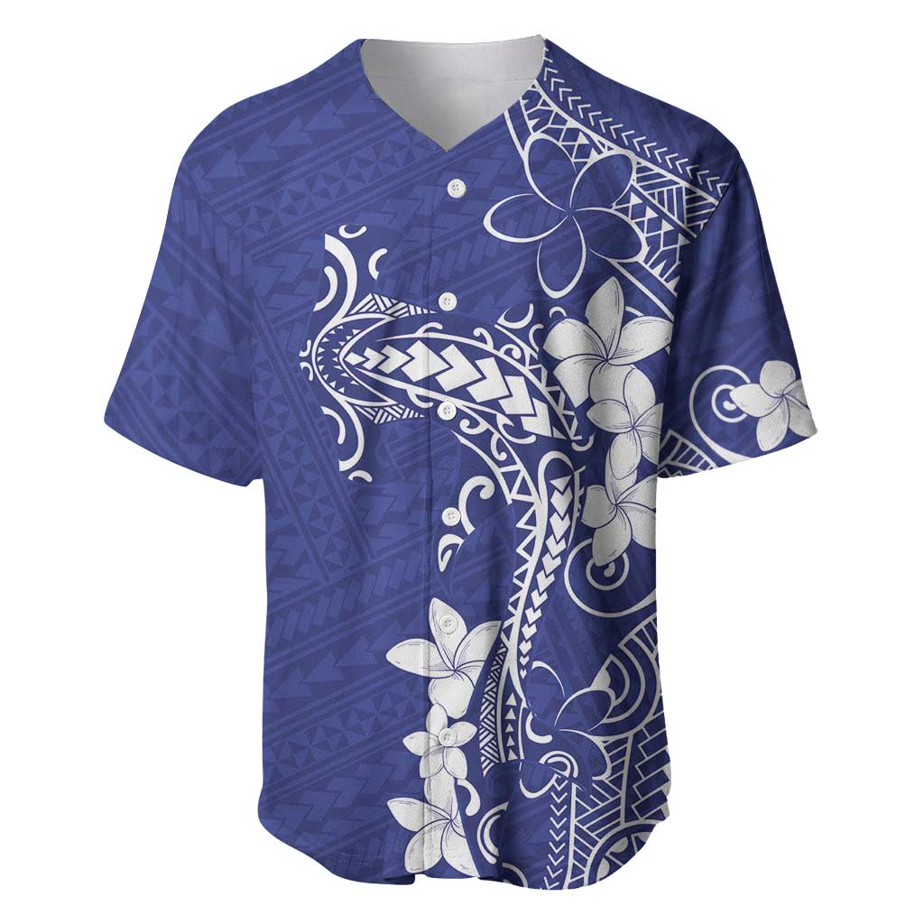 Blue Hawaii Baseball Jersey Hammerhead Shark Tattoo Curve Polynesian LT14 Blue - Polynesian Pride