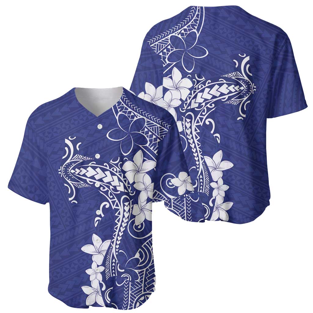 Blue Hawaii Baseball Jersey Hammerhead Shark Tattoo Curve Polynesian LT14 - Polynesian Pride
