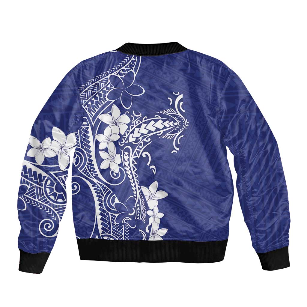 Blue Hawaii Bomber Jacket Hammerhead Shark Tattoo Curve Polynesian LT14 - Polynesian Pride