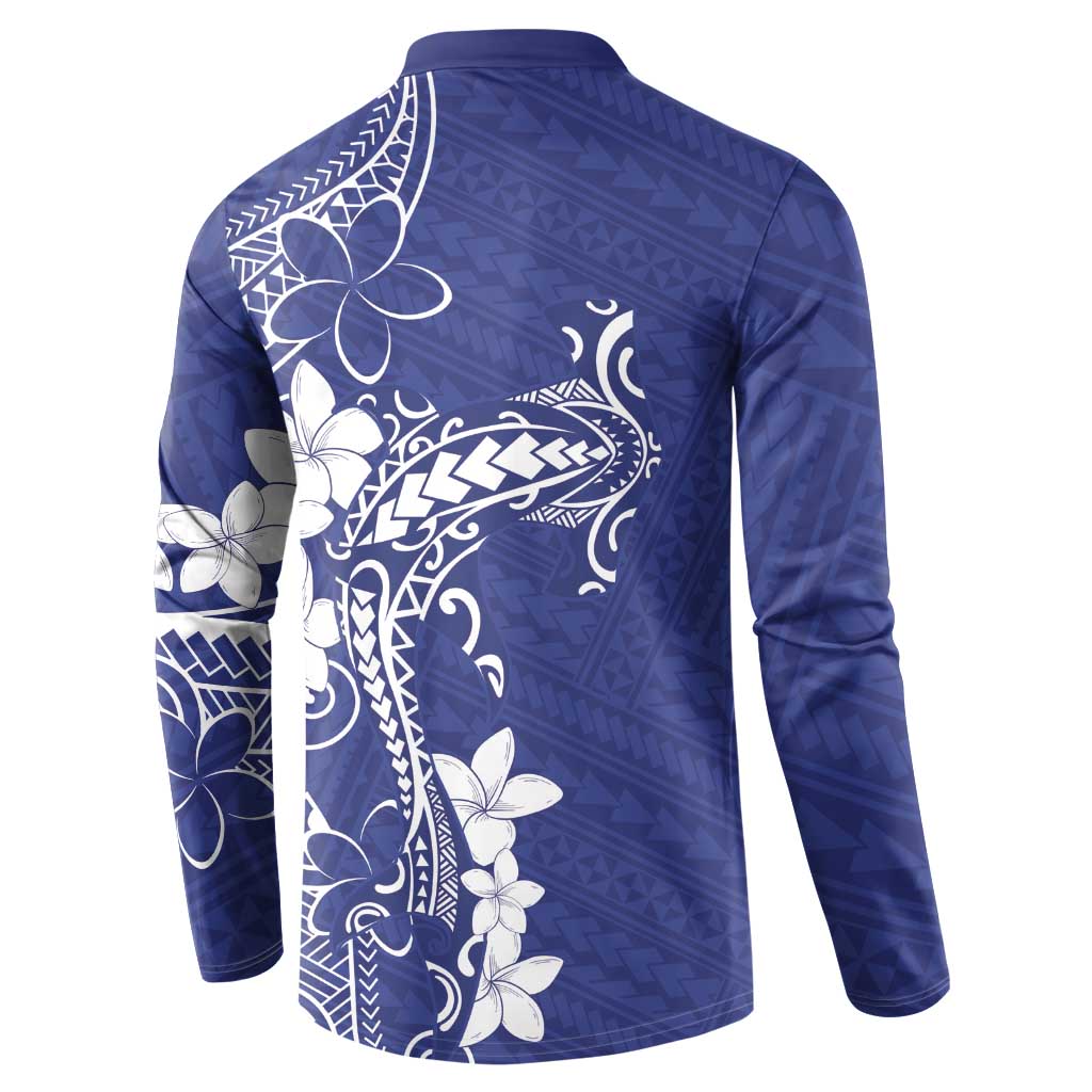 Blue Hawaii Button Sweatshirt Hammerhead Shark Tattoo Curve Polynesian LT14 - Polynesian Pride