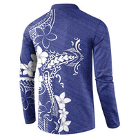 Blue Hawaii Button Sweatshirt Hammerhead Shark Tattoo Curve Polynesian LT14 - Polynesian Pride