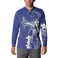 Blue Hawaii Button Sweatshirt Hammerhead Shark Tattoo Curve Polynesian LT14 - Polynesian Pride