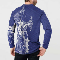 Blue Hawaii Button Sweatshirt Hammerhead Shark Tattoo Curve Polynesian LT14 - Polynesian Pride