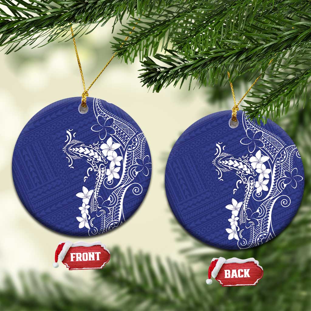 Blue Hawaii Ceramic Ornament Hammerhead Shark Tattoo Curve Polynesian LT14 Circle Blue - Polynesian Pride