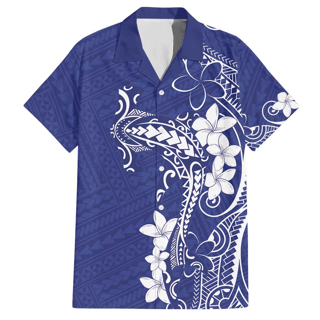 Blue Hawaii Hawaiian Shirt Hammerhead Shark Tattoo Curve Polynesian LT14 Blue - Polynesian Pride