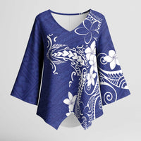 Blue Hawaii Kimono Sleeve Blouse Hammerhead Shark Tattoo Curve Polynesian LT14 Female Blue - Polynesian Pride