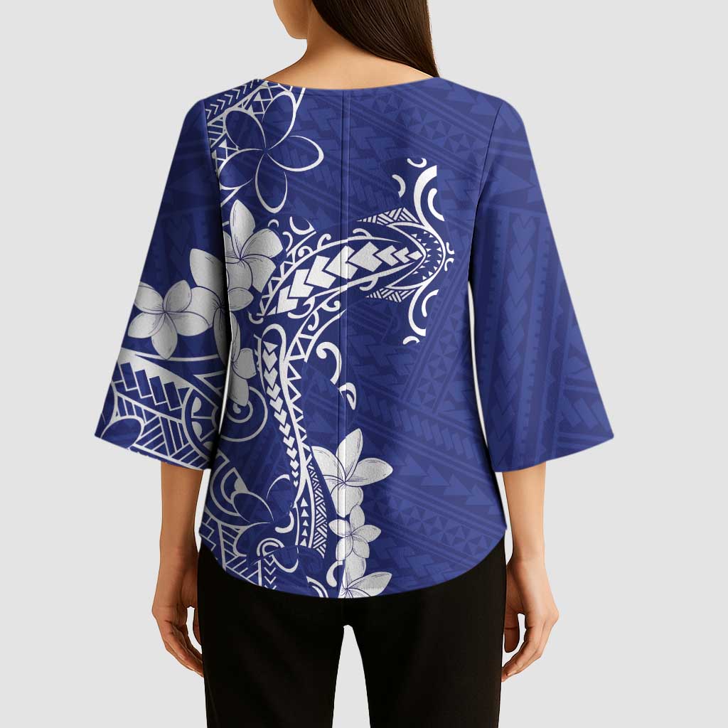 Blue Hawaii Kimono Sleeve Blouse Hammerhead Shark Tattoo Curve Polynesian LT14 - Polynesian Pride