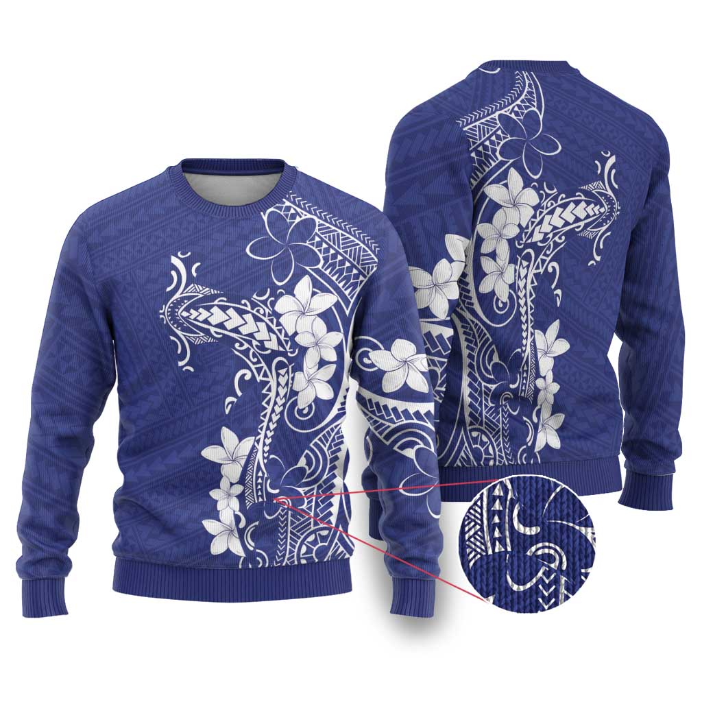 Blue Hawaii Ugly Christmas Sweater Hammerhead Shark Tattoo Curve Polynesian LT14 Blue - Polynesian Pride