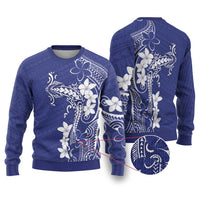 Blue Hawaii Ugly Christmas Sweater Hammerhead Shark Tattoo Curve Polynesian LT14 Blue - Polynesian Pride