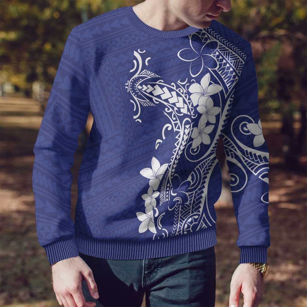 Blue Hawaii Ugly Christmas Sweater Hammerhead Shark Tattoo Curve Polynesian LT14 - Polynesian Pride