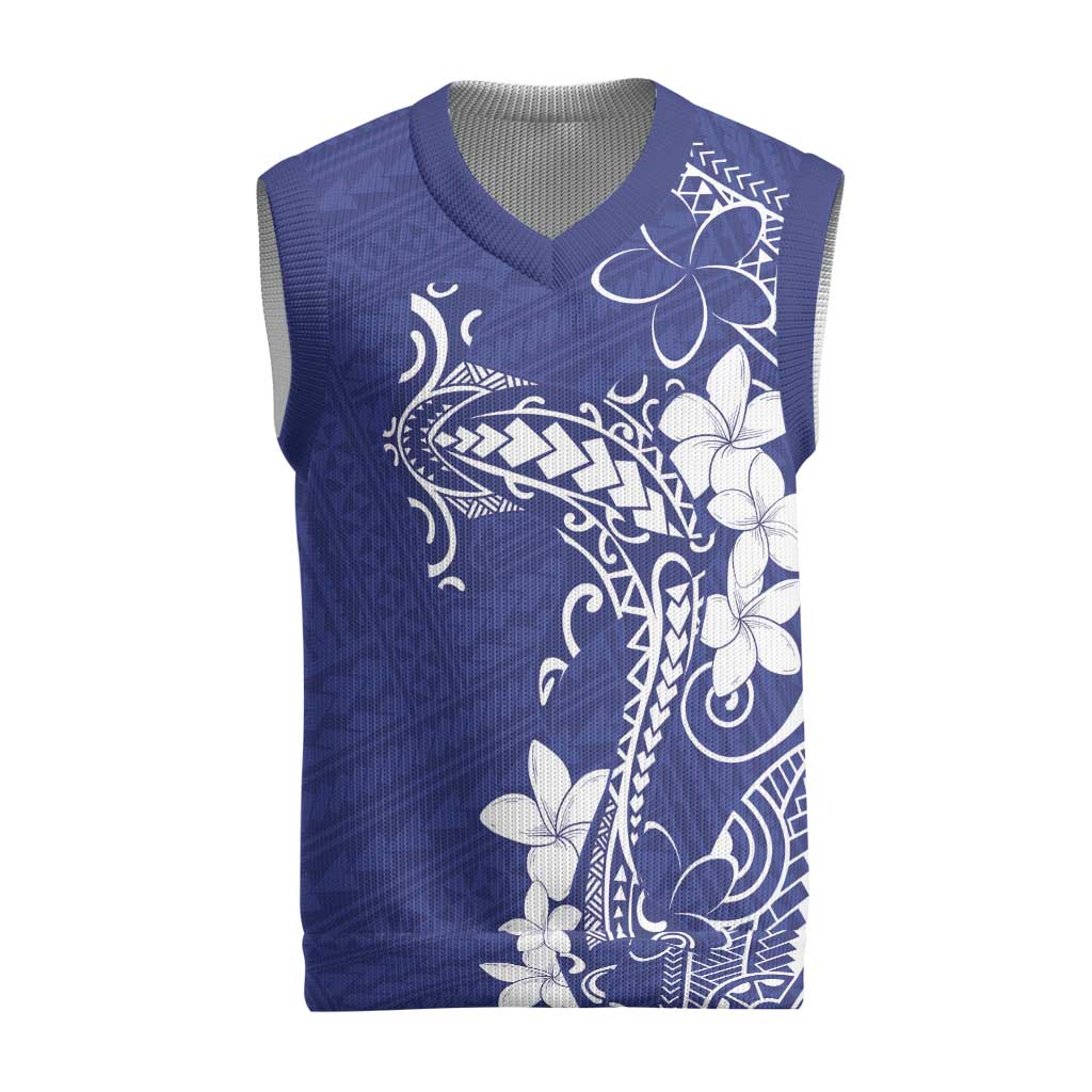 Blue Hawaii Christmas Knitted V-Neck Vest Hammerhead Shark Tattoo Curve Polynesian LT14 Blue - Polynesian Pride