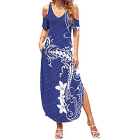 Blue Hawaii Summer Maxi Dress Hammerhead Shark Tattoo Curve Polynesian LT14 Women Blue - Polynesian Pride