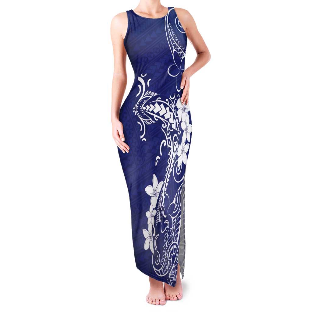 Blue Hawaii Tank Maxi Dress Hammerhead Shark Tattoo Curve Polynesian LT14 Women Blue - Polynesian Pride