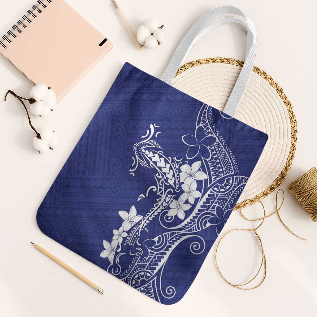 Blue Hawaii Tote Bag Hammerhead Shark Tattoo Curve Polynesian LT14 White Strap One Size Blue - Polynesian Pride