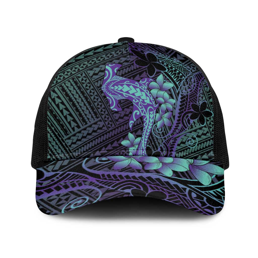 Purple Paradise Hawaii Baseball Net Cap Hammerhead Shark Tattoo Curve Polynesian LT14 One Size Black Purple - Polynesian Pride