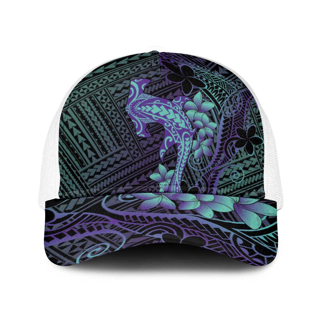 Purple Paradise Hawaii Baseball Net Cap Hammerhead Shark Tattoo Curve Polynesian LT14 One Size White Purple - Polynesian Pride