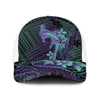 Purple Paradise Hawaii Baseball Net Cap Hammerhead Shark Tattoo Curve Polynesian LT14 One Size White Purple - Polynesian Pride