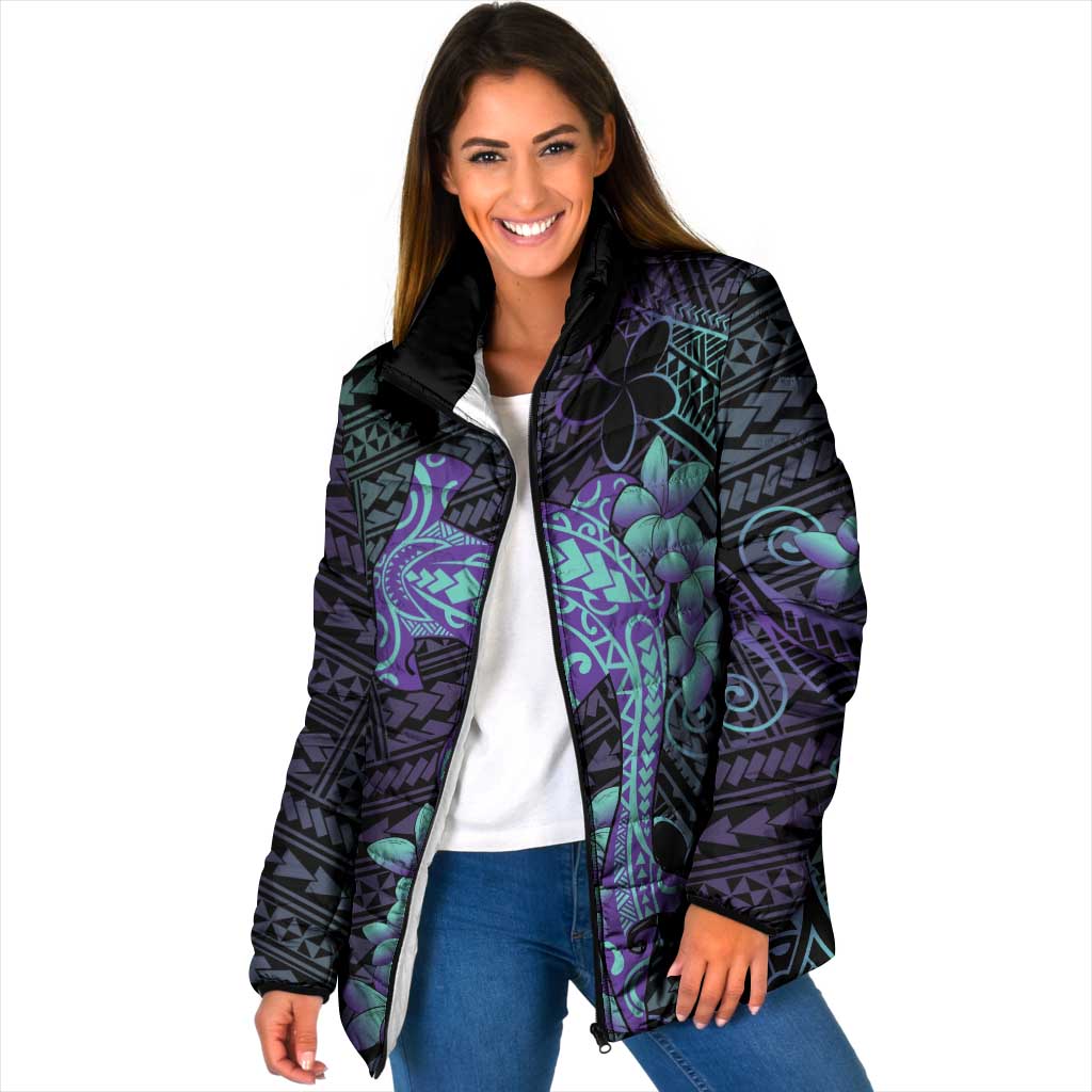 Purple Paradise Hawaii Padded Jacket Hammerhead Shark Tattoo Curve Polynesian LT14 Women Purple - Polynesian Pride