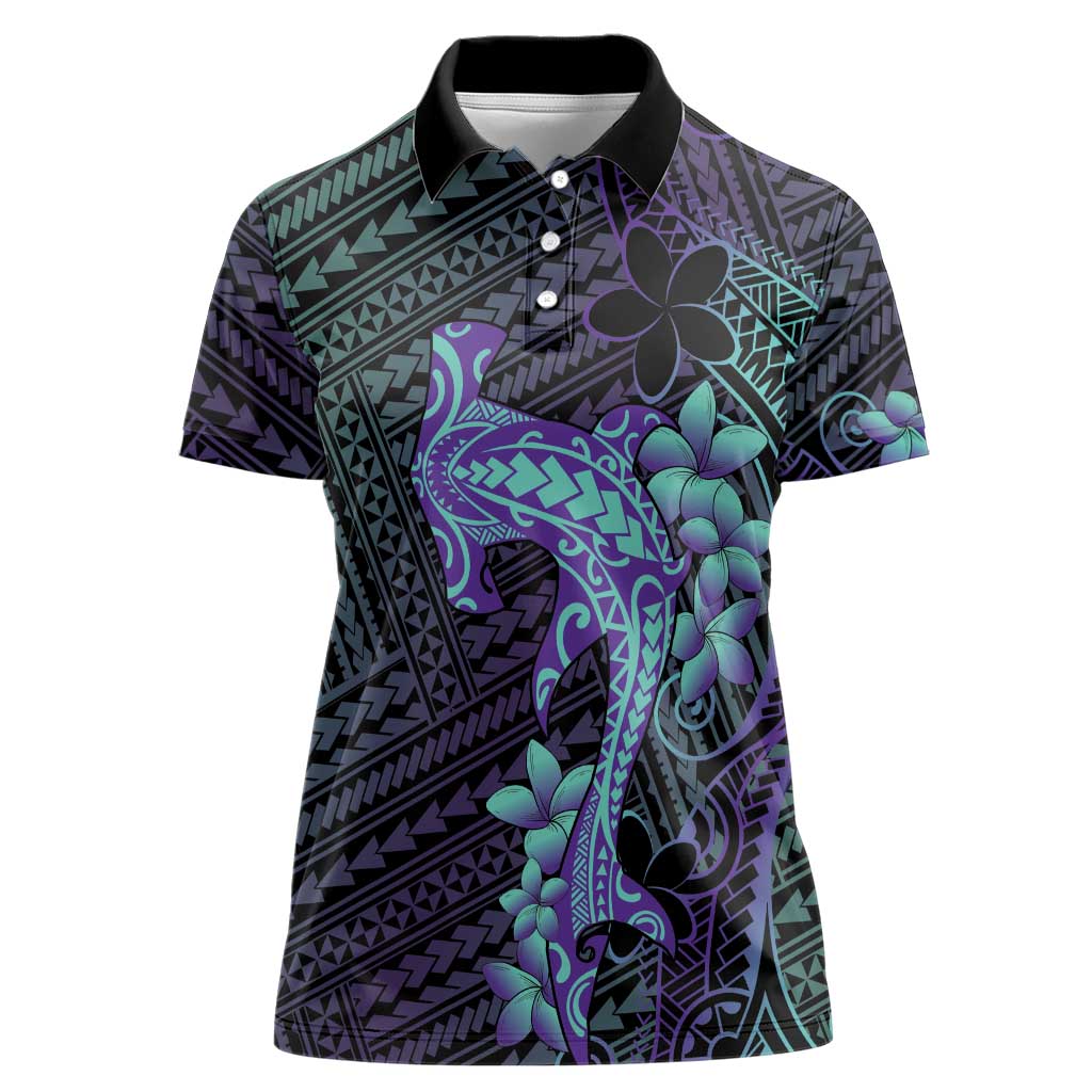 Purple Paradise Hawaii Women Polo Shirt Hammerhead Shark Tattoo Curve Polynesian LT14 Female Purple - Polynesian Pride
