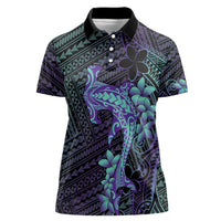 Purple Paradise Hawaii Women Polo Shirt Hammerhead Shark Tattoo Curve Polynesian LT14 Female Purple - Polynesian Pride