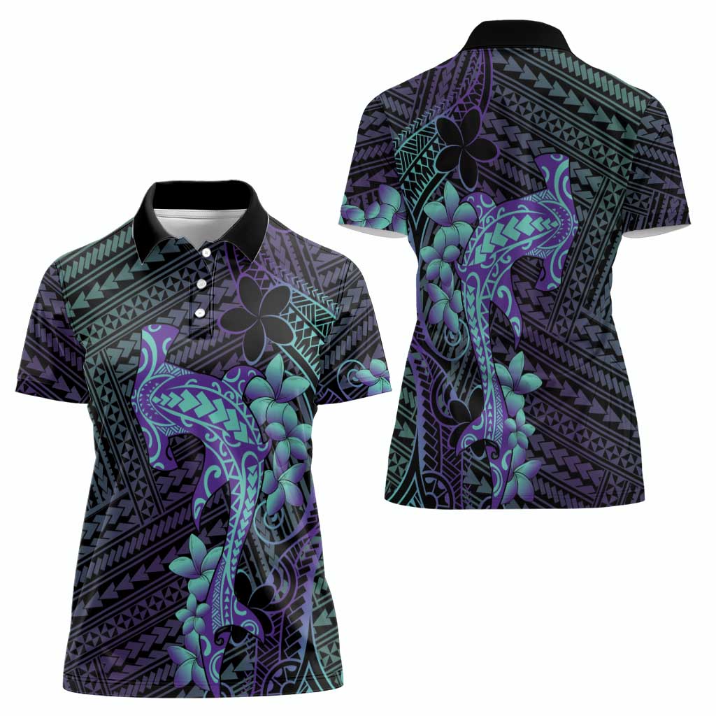 Purple Paradise Hawaii Women Polo Shirt Hammerhead Shark Tattoo Curve Polynesian LT14 - Polynesian Pride
