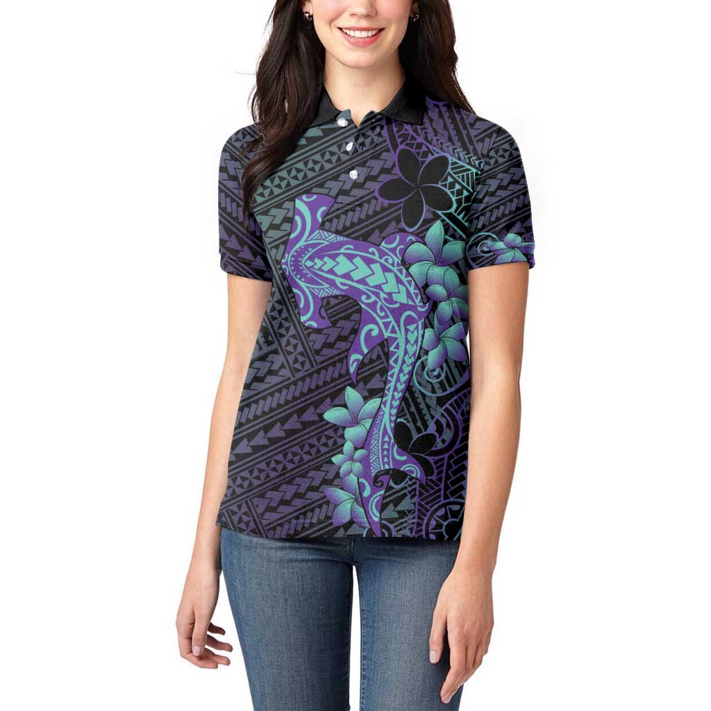 Purple Paradise Hawaii Women Polo Shirt Hammerhead Shark Tattoo Curve Polynesian LT14 - Polynesian Pride