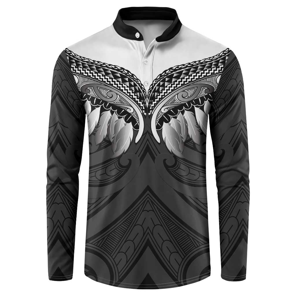 Poutama Korowai New Zealand Button Sweatshirt Aotearoa Maori Tattoo LT14 Black - Polynesian Pride