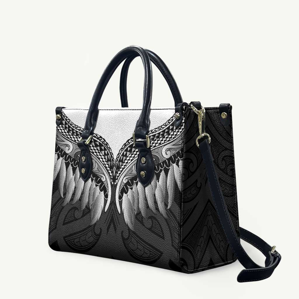 Poutama Korowai New Zealand Leather Bag Aotearoa Maori Tattoo LT14 Black - Polynesian Pride