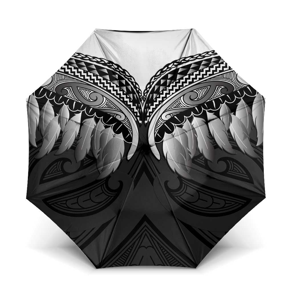 Poutama Korowai New Zealand Umbrella Aotearoa Maori Tattoo LT14 One Size Folded 11.42 inch Opened Diameter 37.4 inch Black - Polynesian Pride