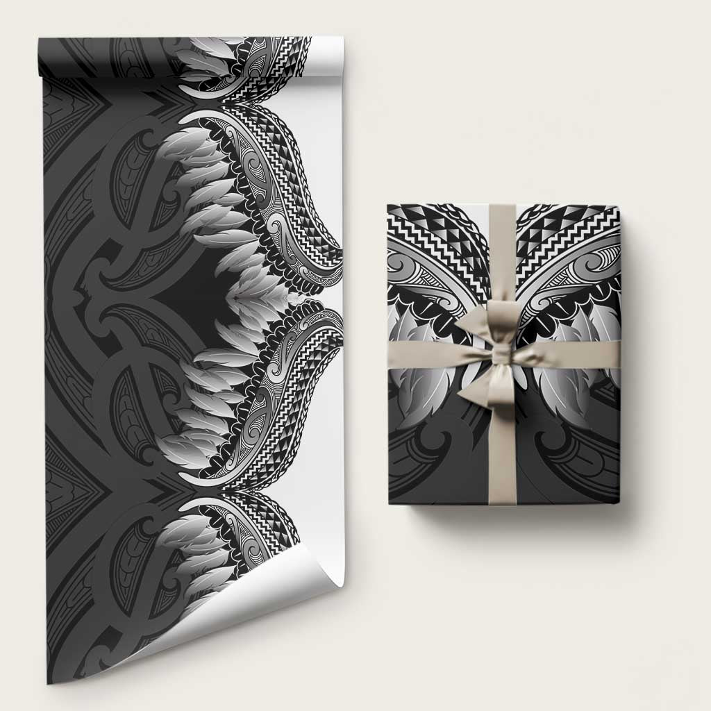 Poutama Korowai New Zealand Wrapping Paper Aotearoa Maori Tattoo LT14 58" × 23" Black - Polynesian Pride