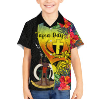 Vanuatu Tafea Day Kid Hawaiian Shirt Coat Of Arms Mix Tropical Flowers LT14 Kid Black - Polynesian Pride