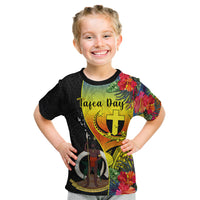 Vanuatu Tafea Day Kid T Shirt Coat Of Arms Mix Tropical Flowers LT14 Black - Polynesian Pride
