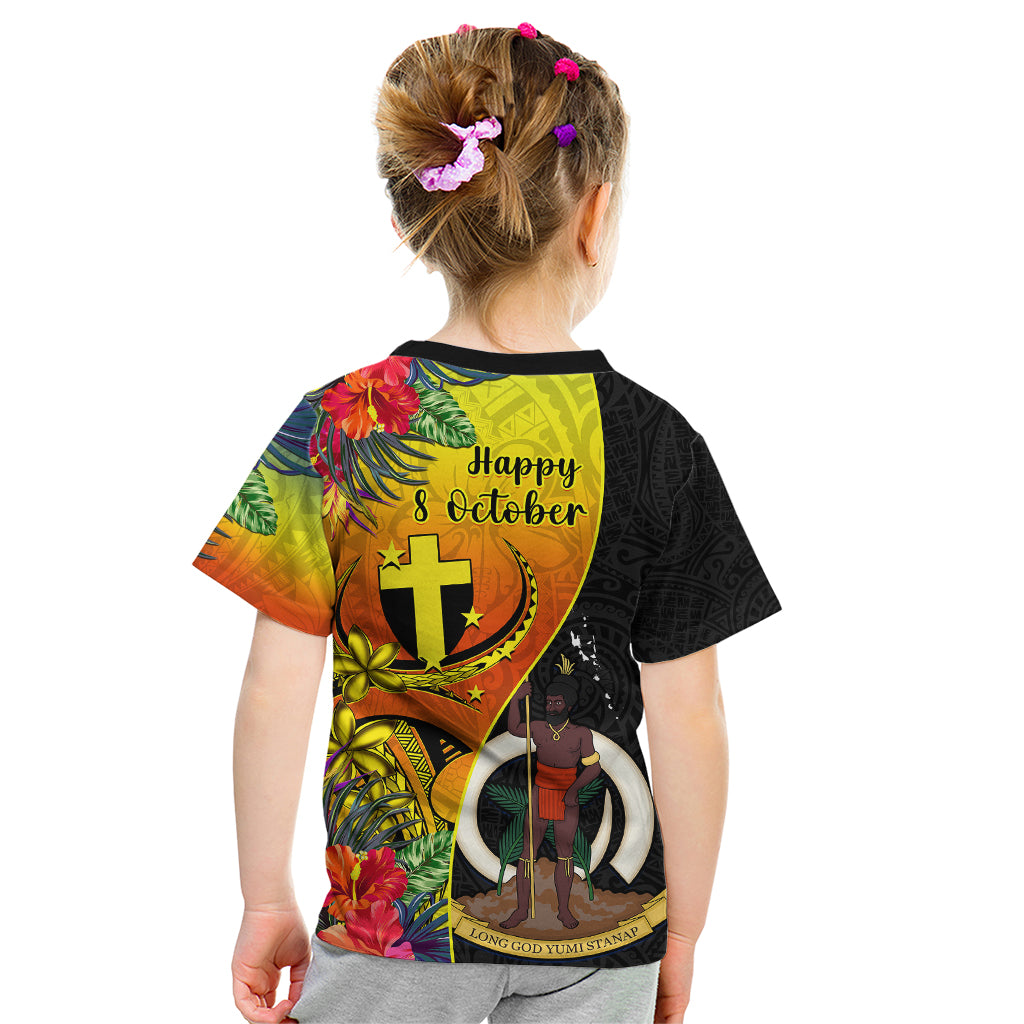Vanuatu Tafea Day Kid T Shirt Coat Of Arms Mix Tropical Flowers LT14 - Polynesian Pride