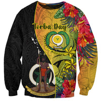 Personalised Vanuatu Torba Day Sweatshirt Coat Of Arms Mix Tropical Flowers LT14 Unisex Black - Polynesian Pride