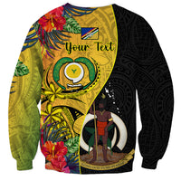 Personalised Vanuatu Torba Day Sweatshirt Coat Of Arms Mix Tropical Flowers LT14 - Polynesian Pride