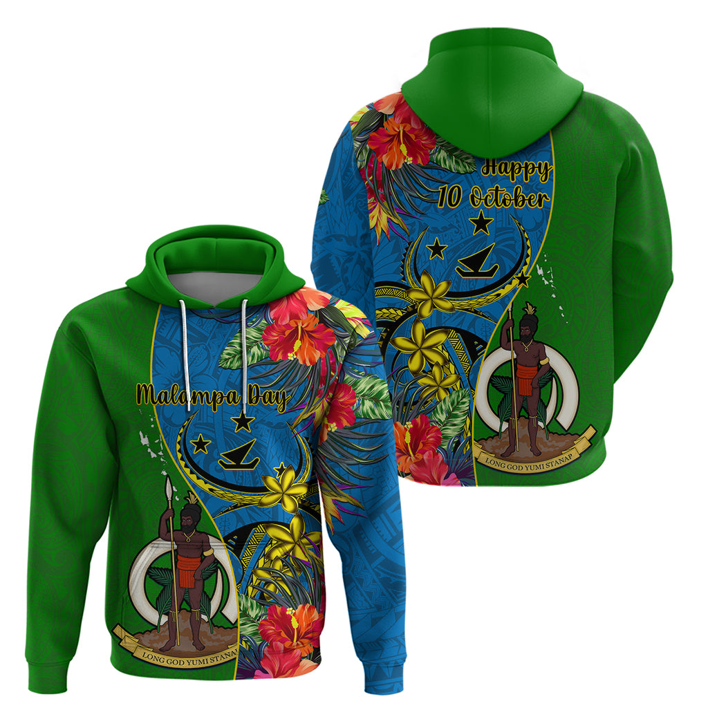 Vanuatu Malampa Day Hoodie Coat Of Arms Mix Tropical Flowers LT14 - Polynesian Pride