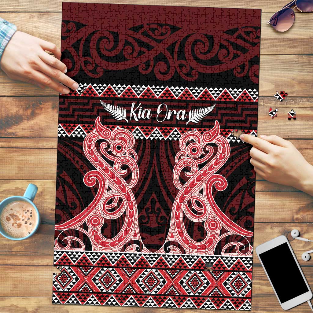 Kia Ora New Zealand Puzzle Maori Language Week Whero Taniko Motif LT14 Red - Polynesian Pride