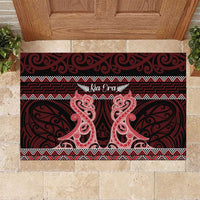 Kia Ora New Zealand Rubber Doormat Maori Language Week Whero Taniko Motif LT14 Red - Polynesian Pride