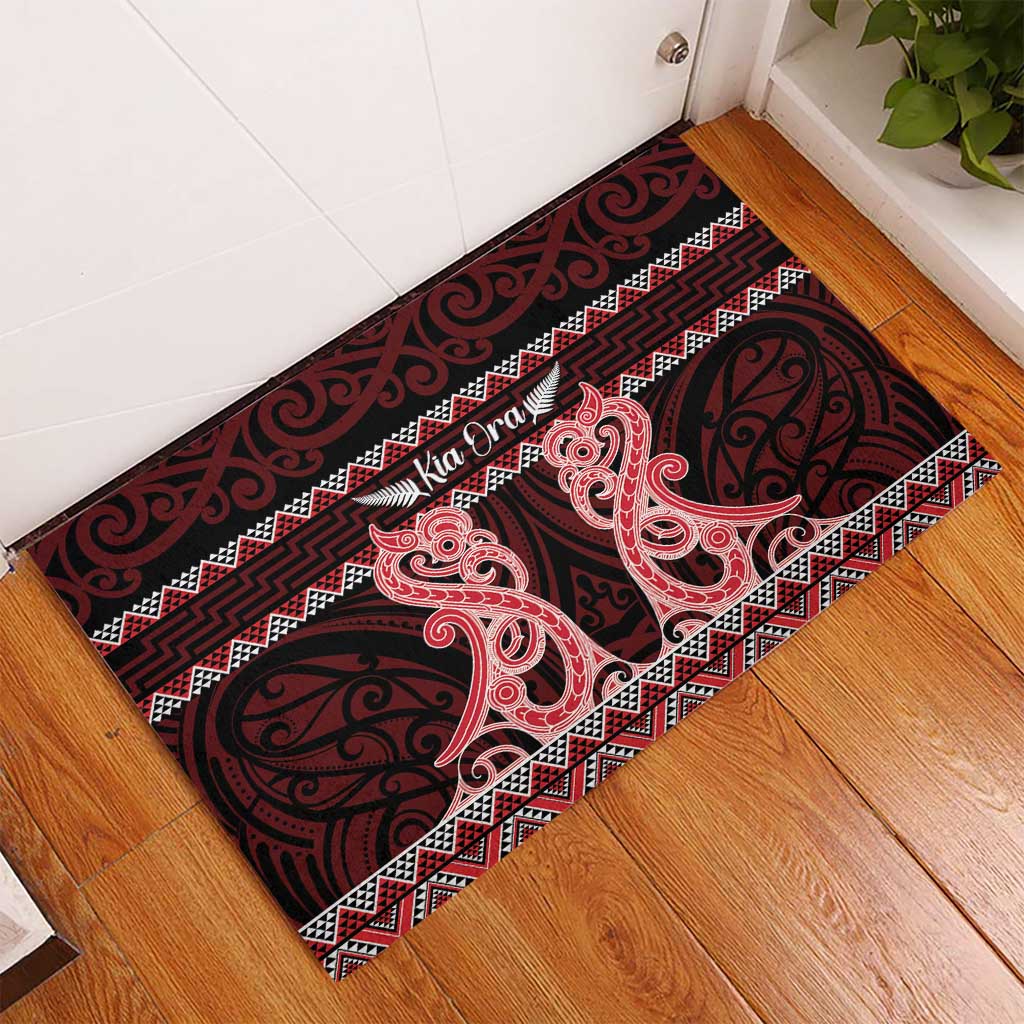 Kia Ora New Zealand Rubber Doormat Maori Language Week Whero Taniko Motif LT14 - Polynesian Pride