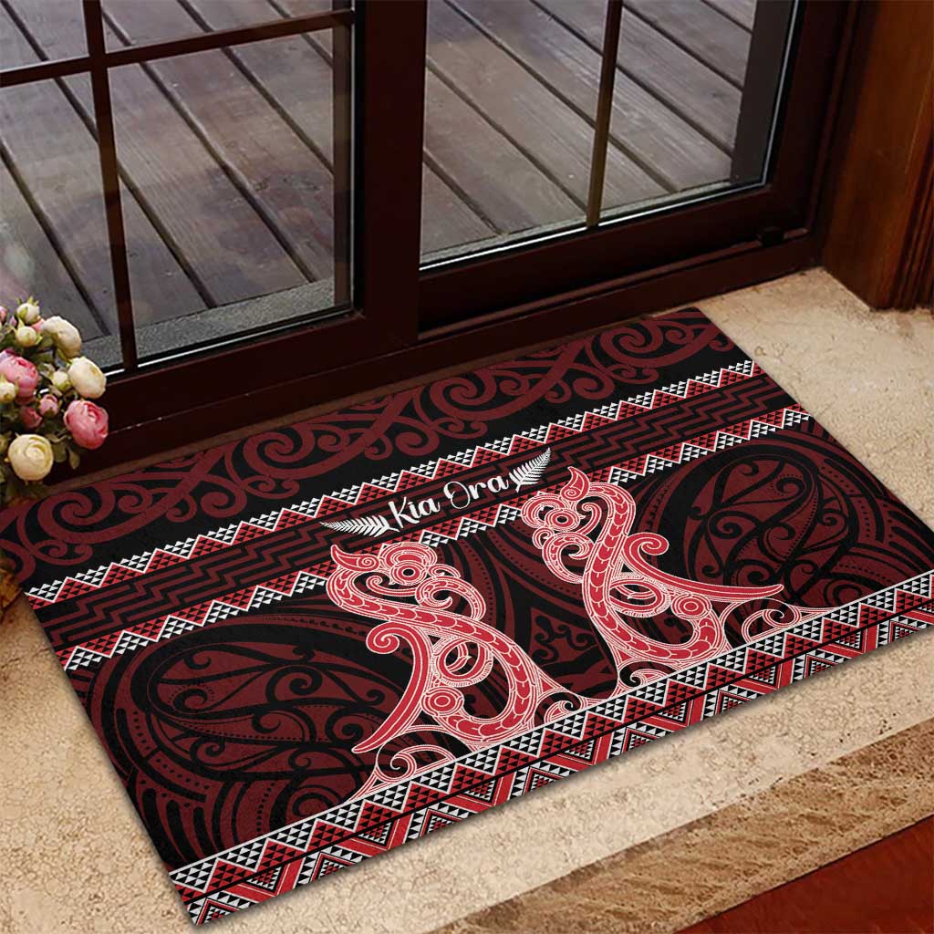 Kia Ora New Zealand Rubber Doormat Maori Language Week Whero Taniko Motif LT14 - Polynesian Pride