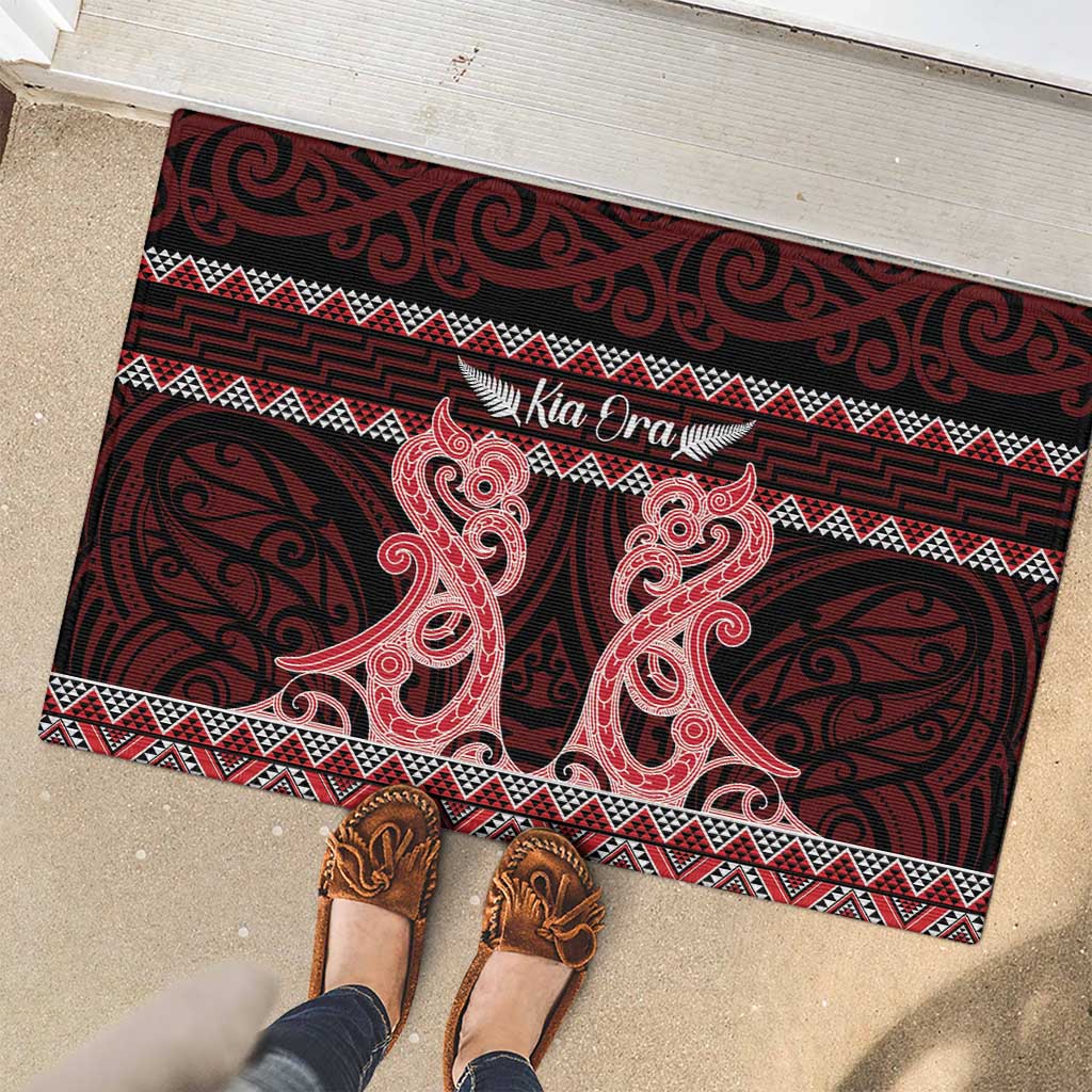 Kia Ora New Zealand Rubber Doormat Maori Language Week Whero Taniko Motif LT14 - Polynesian Pride