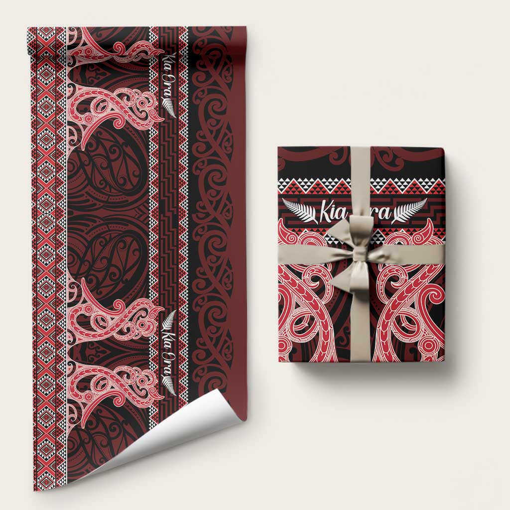Kia Ora New Zealand Wrapping Paper Maori Language Week Whero Taniko Motif LT14 58" × 23" Red - Polynesian Pride