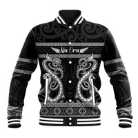 Kia Ora New Zealand Baseball Jacket Maori Language Week Pango Taniko Motif LT14 Unisex Black - Polynesian Pride