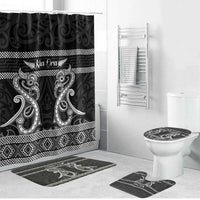Kia Ora New Zealand Bathroom Set Maori Language Week Pango Taniko Motif LT14 Bathroom Set (4 pcs) Black - Polynesian Pride